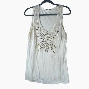 Jessica Simpson Maternity Butterfly Tank Top XL Boho Gauze Beaded Off White